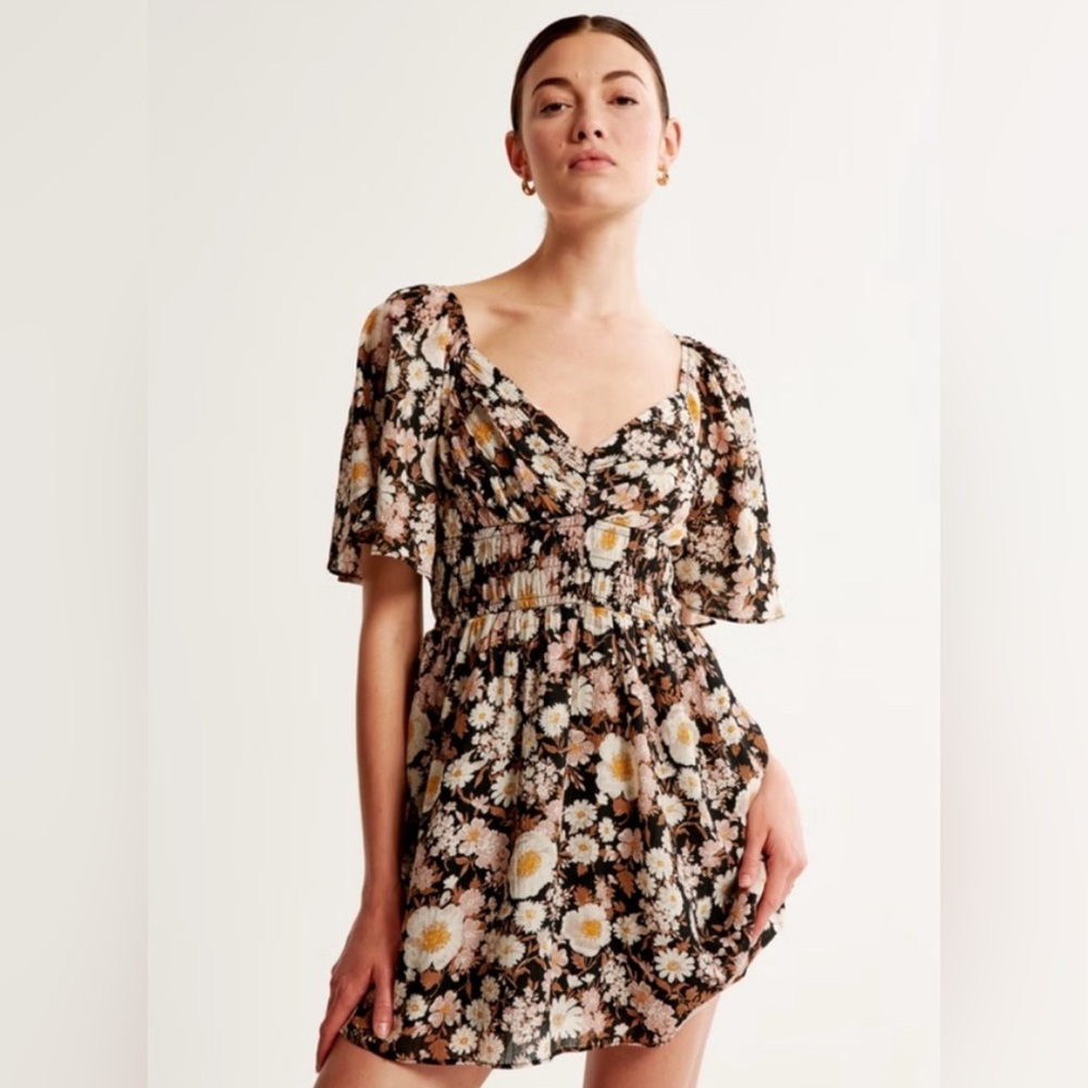 NWT Abercrombie & Fitch Angel Sleeve Smocked Waist Mini Dress